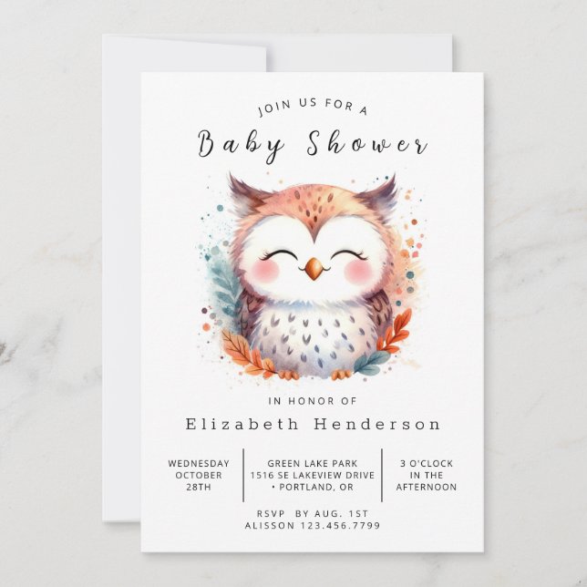 Invitación Baby Shower Bohemian Classic Owl (Anverso)