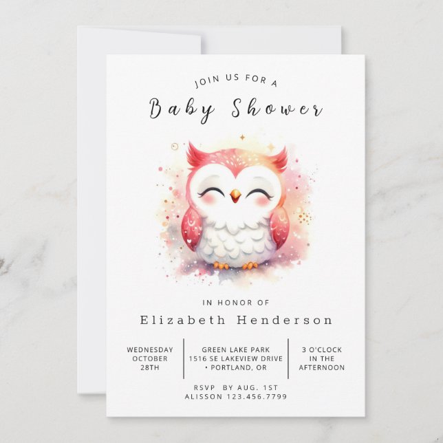 Invitación Baby Shower Bohemian Fun Owl (Anverso)