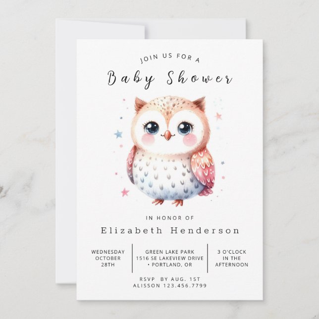 Invitación Baby Shower Bohemian Whimsical Owl (Anverso)