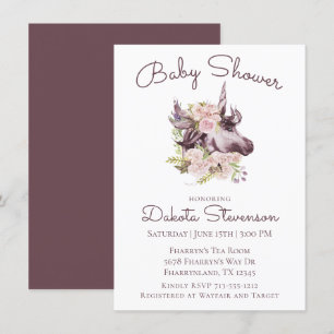 Invitación Baby Shower bohemiano unicornio   Wine Boho Floral