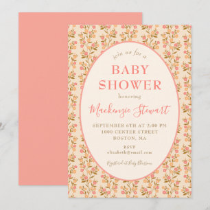 Invitación Baby Shower Bohemio Coral Rosa Floral