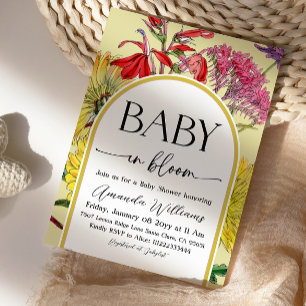 Invitación Baby Shower Boho Amarillo Floral Bebé en Flor