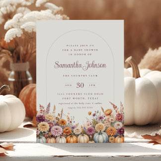 Invitación Baby Shower Boho Autumn Pumpkins and Florals