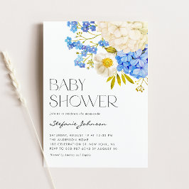 Invitación Baby Shower Boho Blue and White Hydrangeas