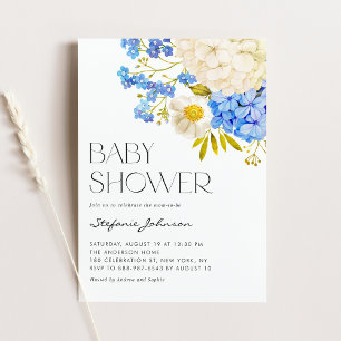 Invitación Baby Shower Boho Blue and White Hydrangeas