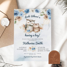 Baby Shower Boho Blue Floral Owl