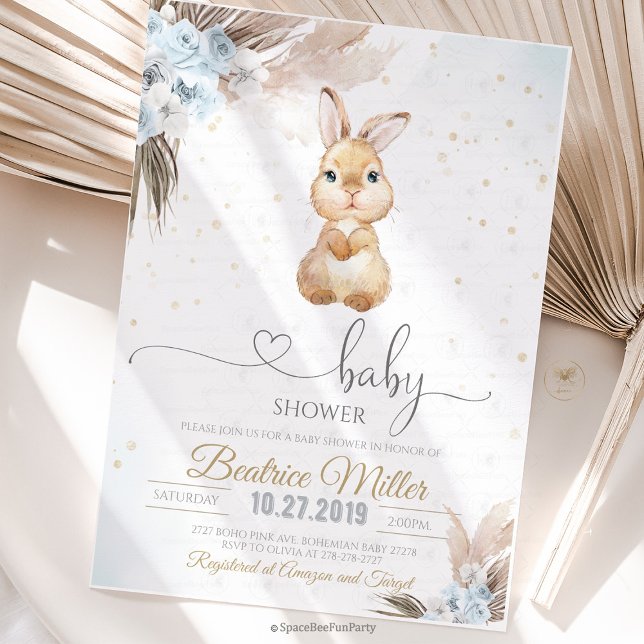 Invitación Baby shower Boho de conejito  (Bunny Boho baby shower Invitation)