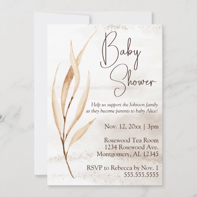 Invitación Baby Shower Boho Dried Florals (Anverso)