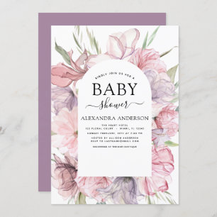 Invitación Baby Shower Boho Dusty Pink Purple