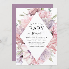 Invitación Baby Shower Boho Dusty Pink Purple