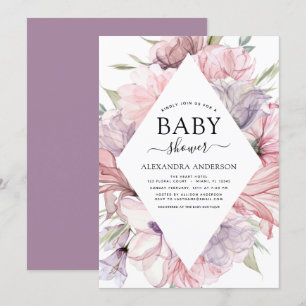 Invitación Baby Shower Boho Dusty Pink Purple