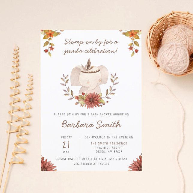 Invitación Baby Shower Boho Elefante Letra a Mano (Subido por el creador)