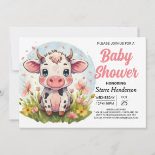 Invitación Baby Shower Boho elegante de vaca digital