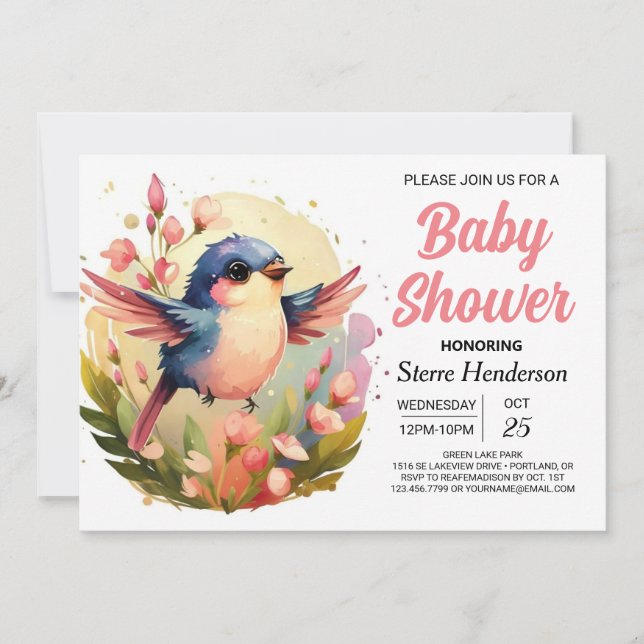 Invitación Baby Shower Boho Elegante Pájaro Adorable (Anverso)