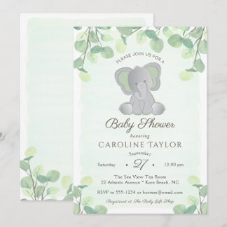 Invitación Baby Shower Boho Elephant Watercolor Greenery