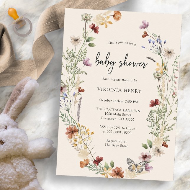 Invitación Baby Shower Boho Flor Silvestre (Boho Wildflower Baby Shower Invitation by Painted Paperie
)