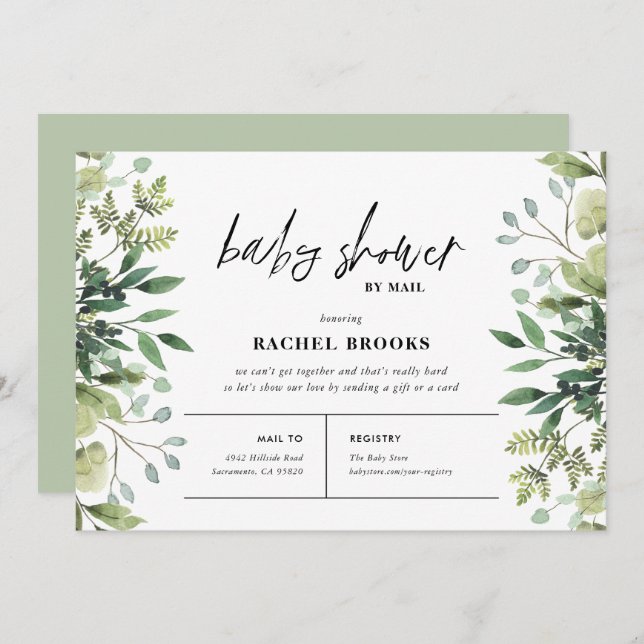 Invitación Baby Shower Boho Greenery por correo (Anverso / Reverso)
