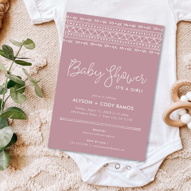 Invitación Baby Shower Boho moderno | Mauve (Subido por el creador)