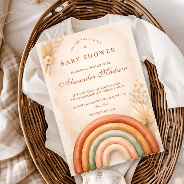 Invitación Baby Shower Boho Neutral Arcoíris (Subido por el creador)