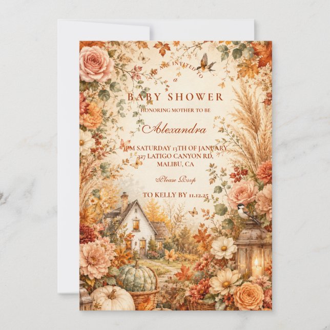 Invitación Baby Shower Boho Otoño Rústico (Anverso)