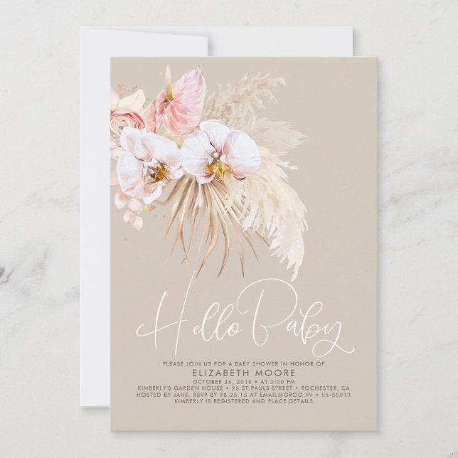 Invitación Baby Shower Boho Pampas Grass and Tropical Flowers (Anverso)