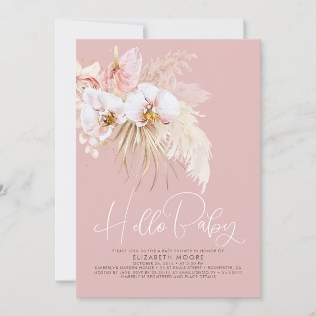 Invitación Baby Shower Boho Pampas Grass and Tropical Flowers (Anverso)