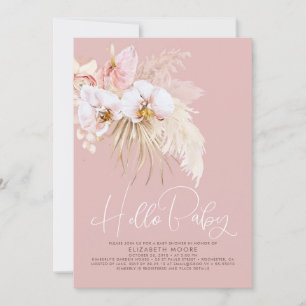 Invitación Baby Shower Boho Pampas Grass and Tropical Flowers