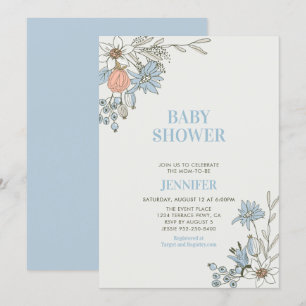 Invitación Baby Shower Boho Primavera Floral Azul