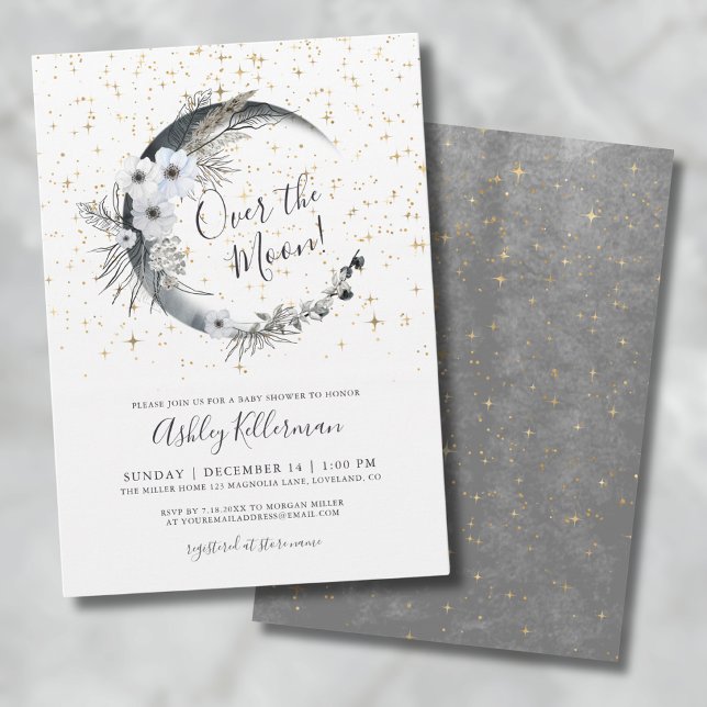 Invitación Baby Shower Boho Sobre La Luna (Over The Moon Boho Baby Shower Invitation)