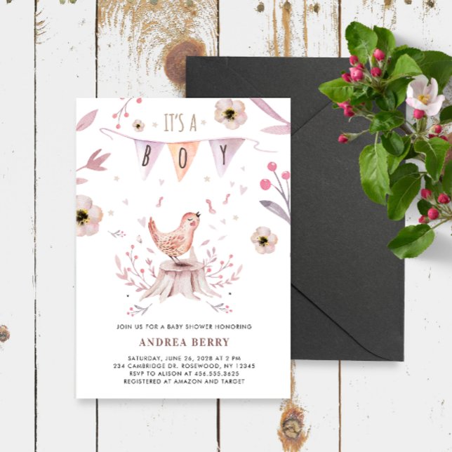 Invitación Baby Shower Boho Woodland Forest Bird (Subido por el creador)