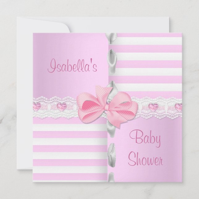 Invitación Baby Shower Bonito satinado rosado de banda blanca (Anverso)