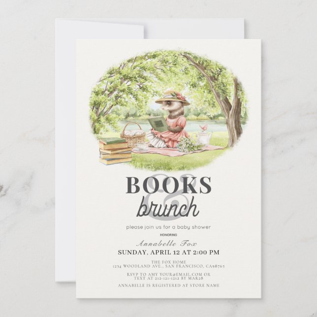 Invitación Baby Shower Books & Brunch Ferret (Anverso)
