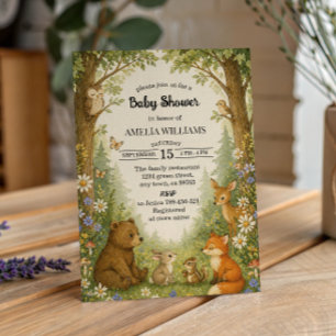 Invitación Baby Shower Bosque Animales del Bosque Rústico Neu