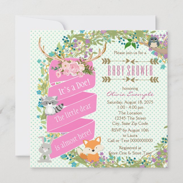 Invitación Baby Shower Bosque Ciervo (Anverso)