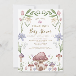 Invitación Baby Shower Bosque de Hongos Caprichoso