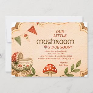Invitación Baby Shower Bosque de Hongos Vintage