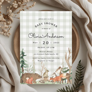 Invitación Baby Shower Bosque Invernal de Plaid Rústico