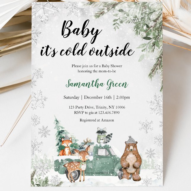 Invitación Baby Shower Bosque Invernal Verde (Subido por el creador)