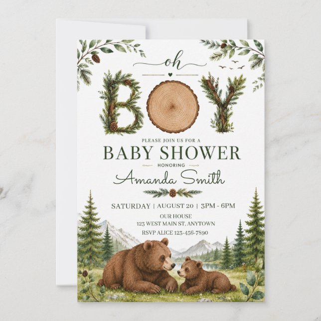 Invitación Baby Shower Bosque Oso (Anverso)