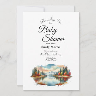 Invitación Baby Shower Bosque Rústico junto al Lago en Otoño