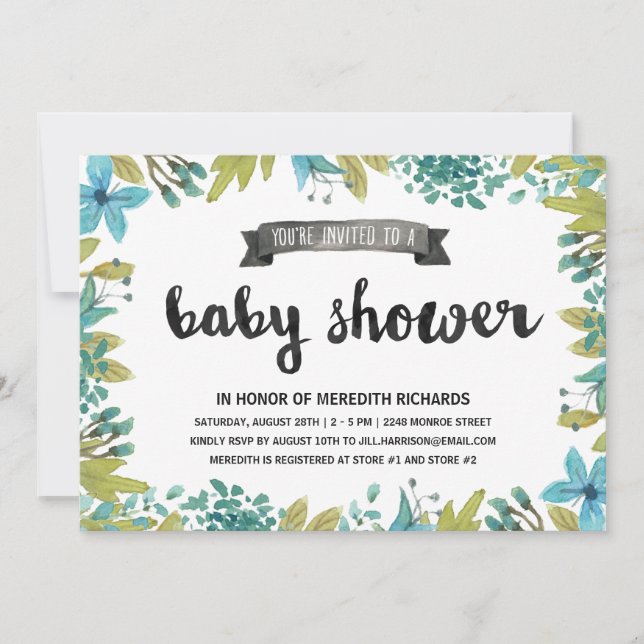 Invitación Baby Shower botánico (Anverso)