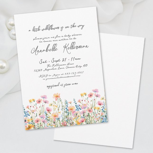 Invitación Baby Shower Botánico A Little Wildflower Floral (Botanical A Little Wildflower Floral Baby Shower Invitation)