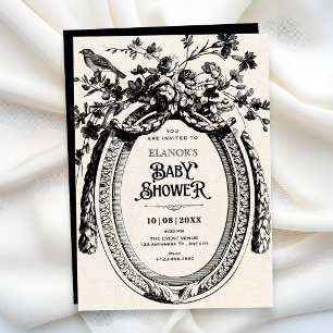 Invitación Baby shower botánico artístico vintage rústico