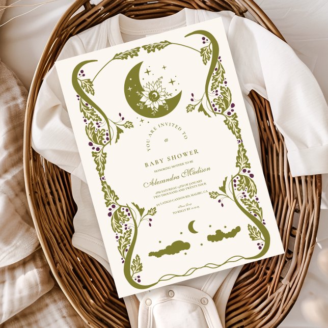 Invitación Baby Shower Botánico Celestial Vintage (Subido por el creador)