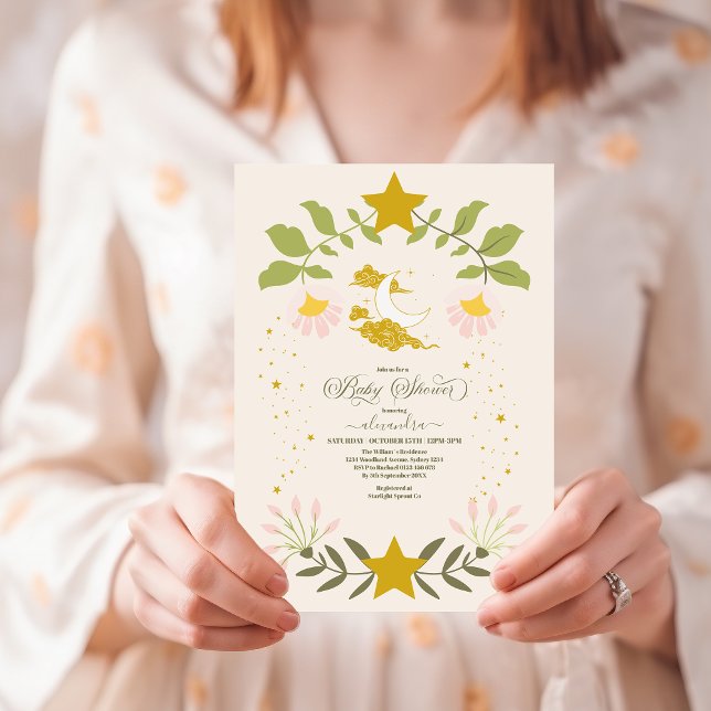 Invitación Baby Shower Botánico Celestial Vintage (Subido por el creador)