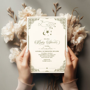 Invitación Baby Shower Botánico Celestial Vintage