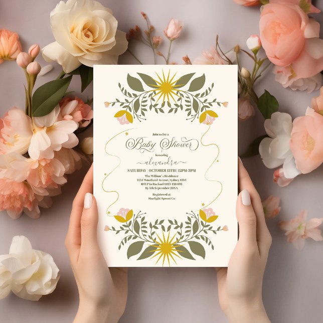 Invitación Baby Shower Botánico Celestial Vintage (Subido por el creador)