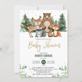 Invitación Baby Shower Botánico de Animales Forestales de Woo