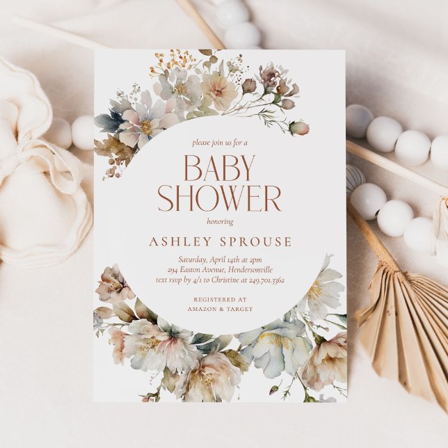 Invitación Baby Shower botánico de Boho Floral elegante de pr (Subido por el creador)
