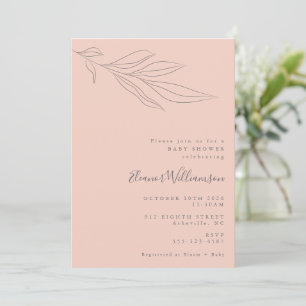 Invitación Baby Shower botánico de Boho rosa suave minimalist